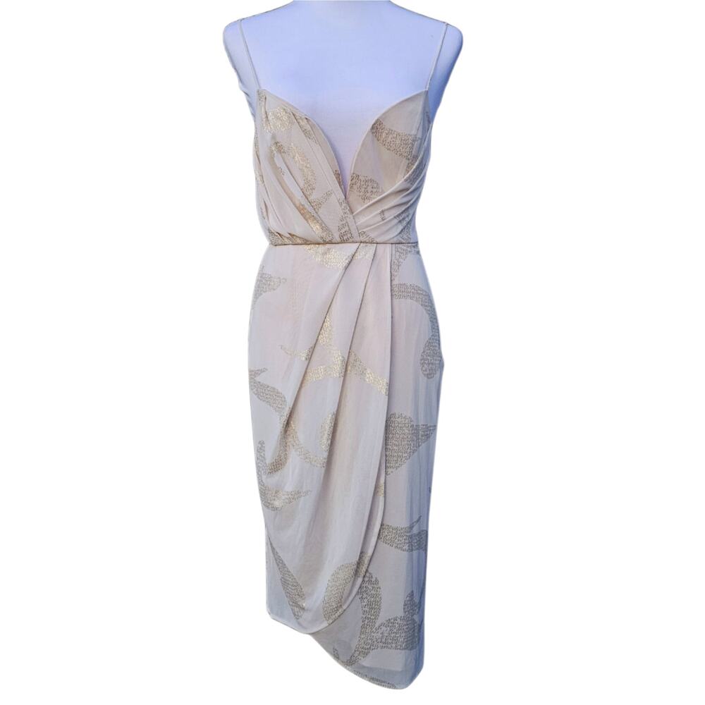 Draped Wrap Dress Free People Size 4 Cream Mesh Gold Foil Sleeveless Party Event
